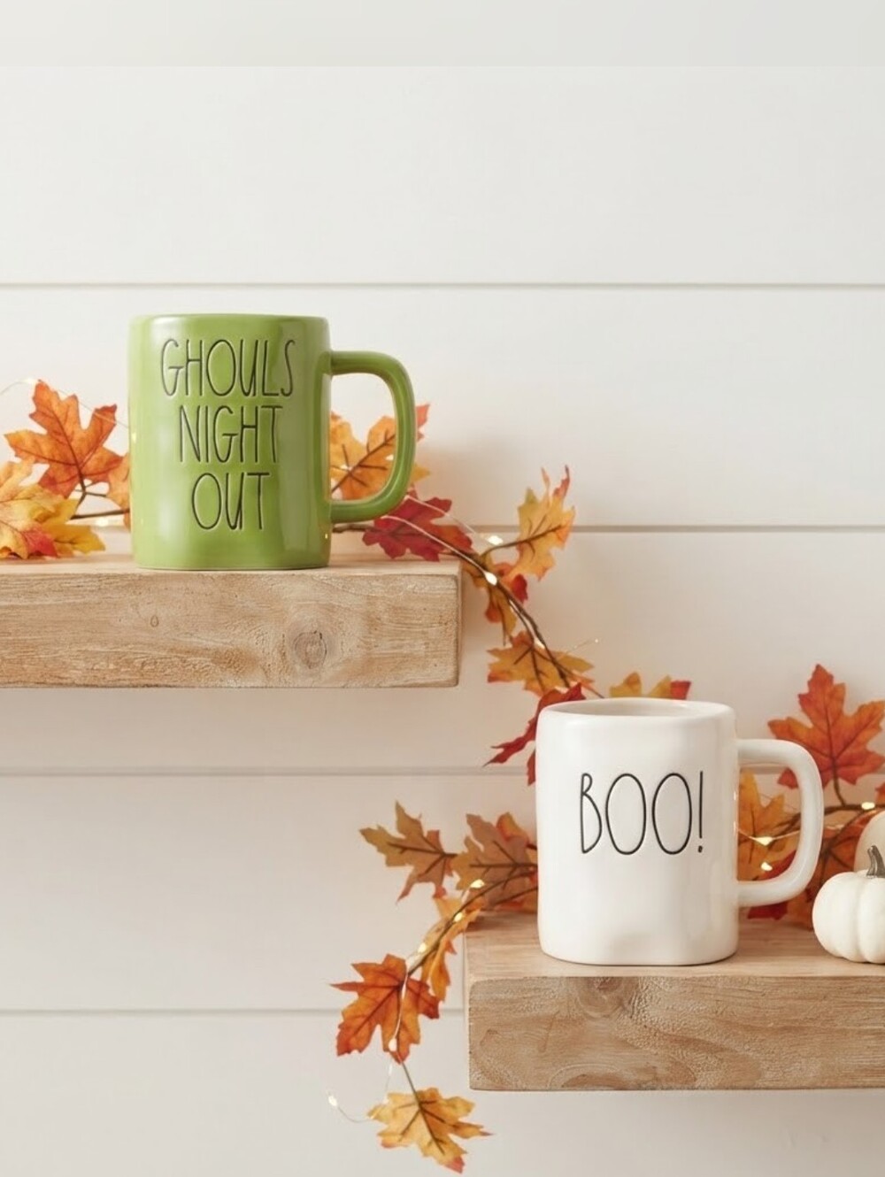 Rae Dunn Green and White Halloween Mugs